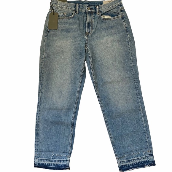 NWT Allsaints Boys Frayed Released Hem Julia Crop Sz 29 Medium Wash - Picture 1 of 9